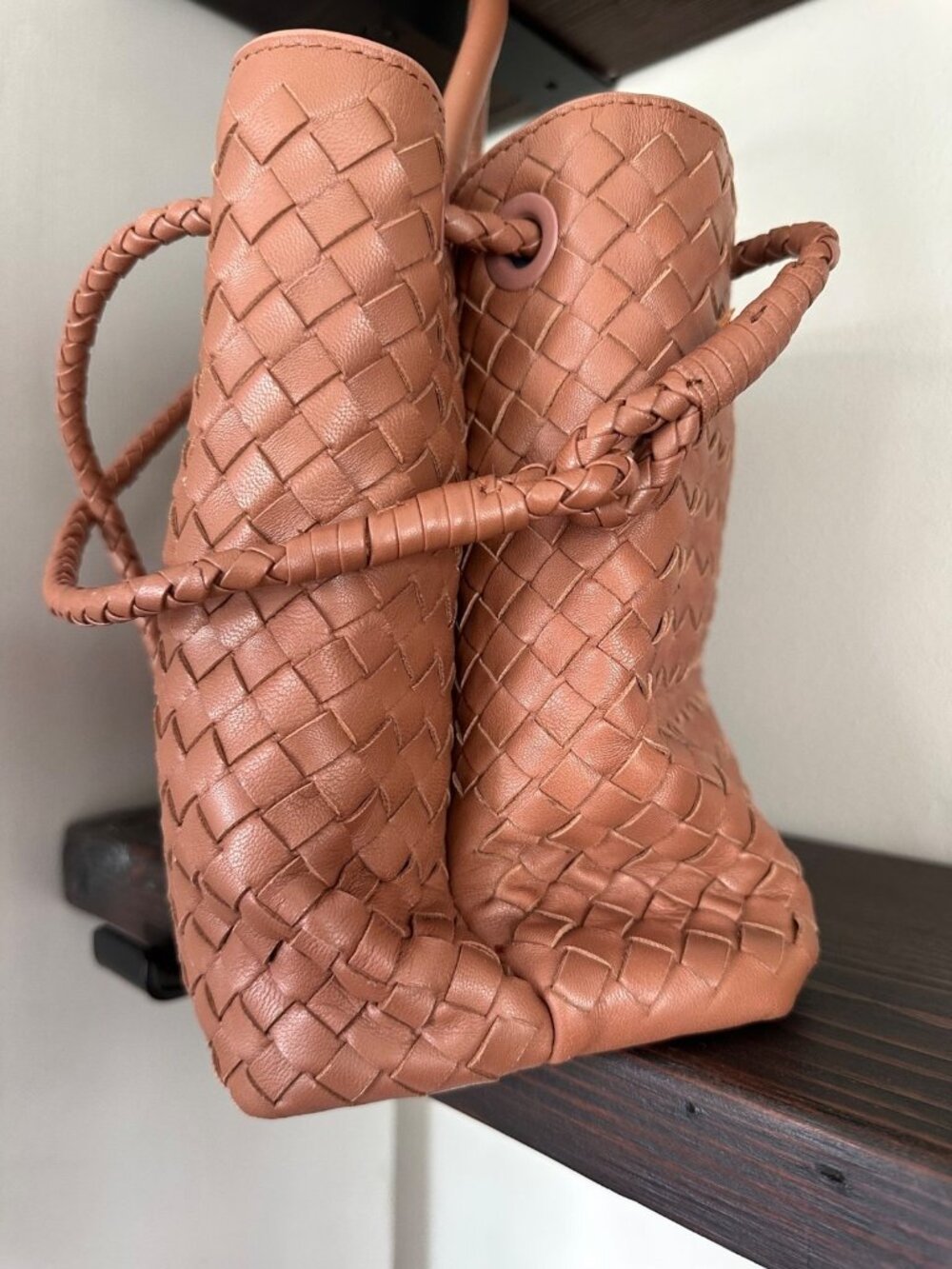 Quince Leather Romy Handwoven Satchel Cognac Crossbody Bag - Picture 5 of 13